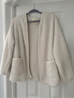 Cuddl Duds Open-Front Faux Shearling Jacket - Cream